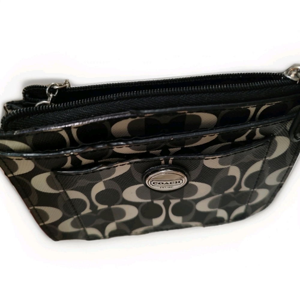 COACH Peyton Dream C Medium Skinny Small Wallet Black & White w/Key Ring - Picture 5 of 7